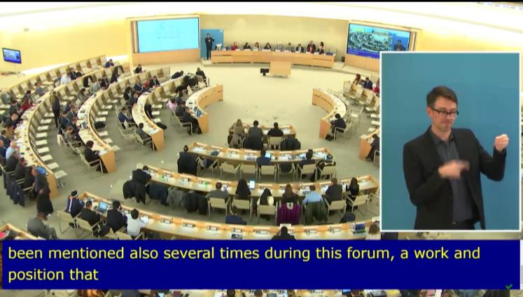 UN Geneva broadcast booth — sign language interpretation at a United Nations forum